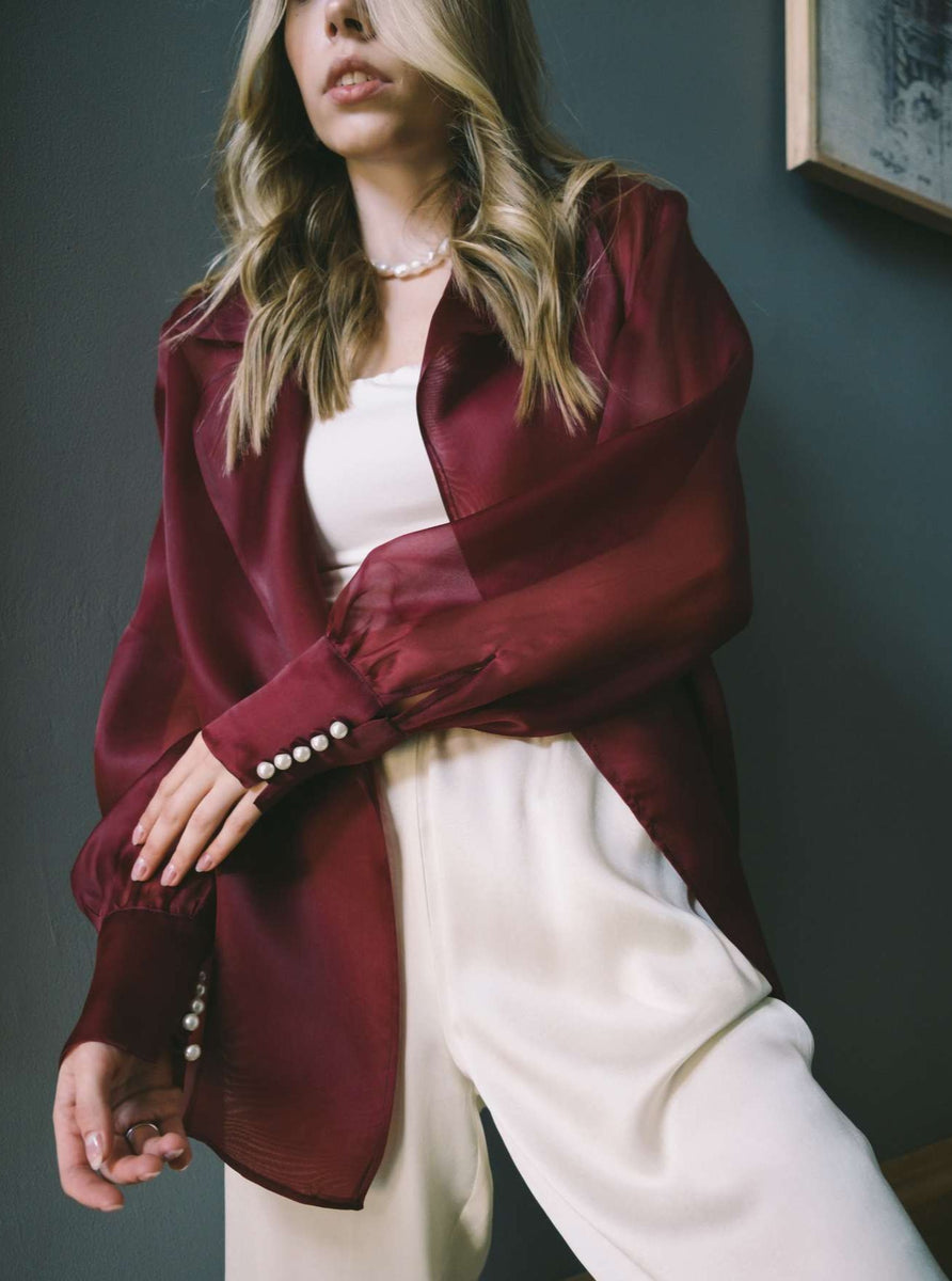 100% Silk Burgundy Organza Blouse | POĒMA Munich