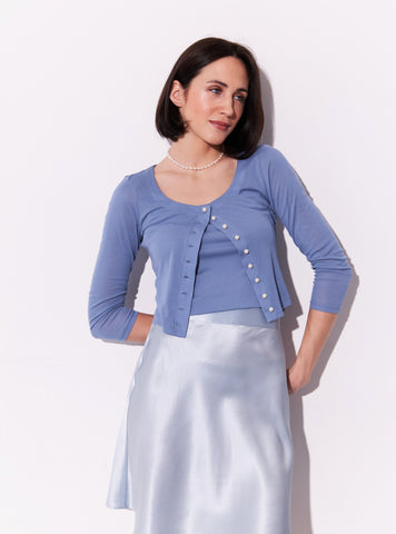 Blue cotton cardigan with pearl buttons