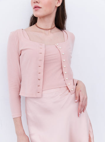 Powder pink cardigan with pearl buttons