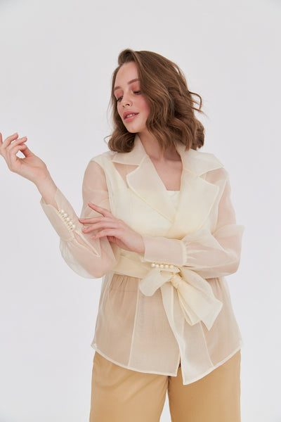 Transparent silk organza blouse cream color